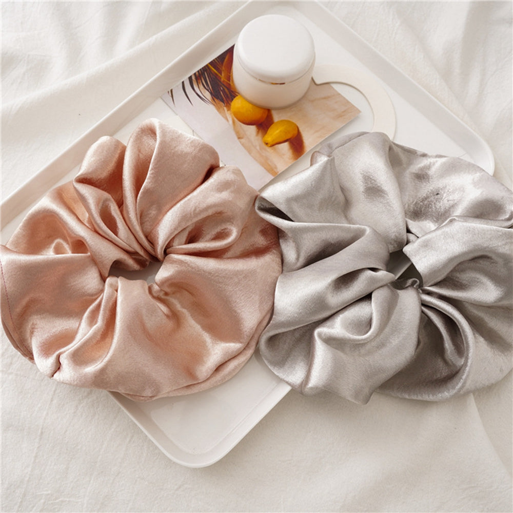 Silver Oversized Satin Silk Scrunchie
