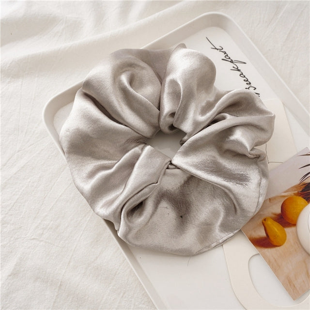 Silver Oversized Satin Silk Scrunchie