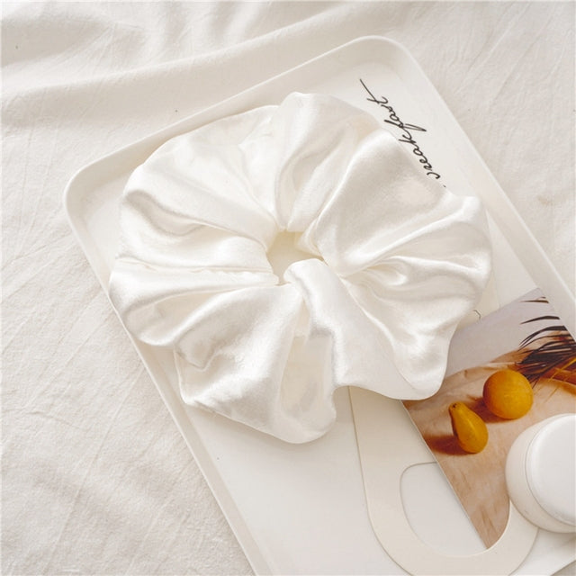 White Oversized Satin Silk Scrunchie